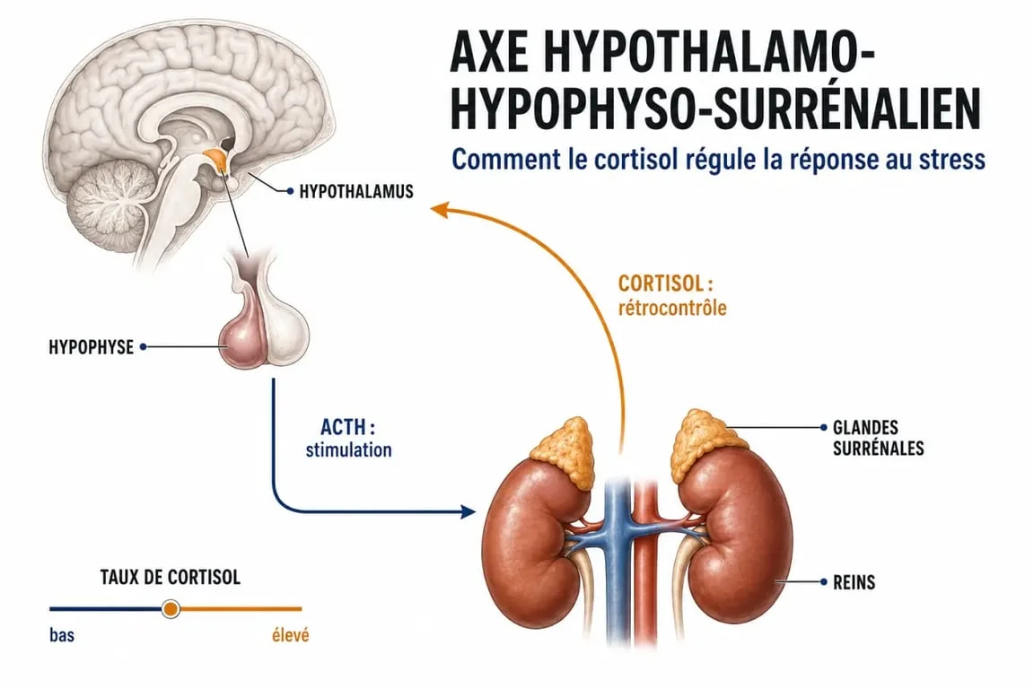 Schéma du taux de cortisol et de l’axe hypothalamo-hypophyso-surrénalien