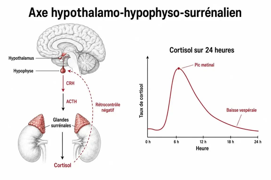 Schéma du taux de cortisol et de l’axe hypothalamo-hypophyso-surrénalien