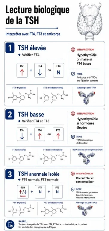 Analyse t s h : tableau de lecture TSH, FT4, FT3 et anticorps