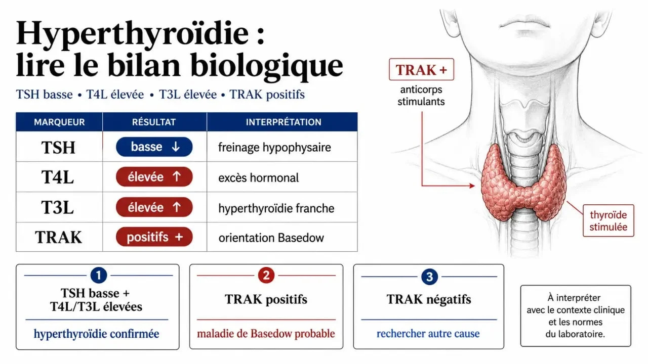 Table visuelle d’interprétation pour hyperthyroidie analyse avec TSH, T4L, T3L et TRAK