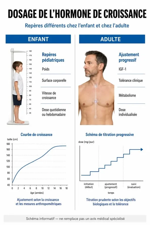 Infographie sur le dosage de l’hormone de croissance chez l’enfant et l’adulte