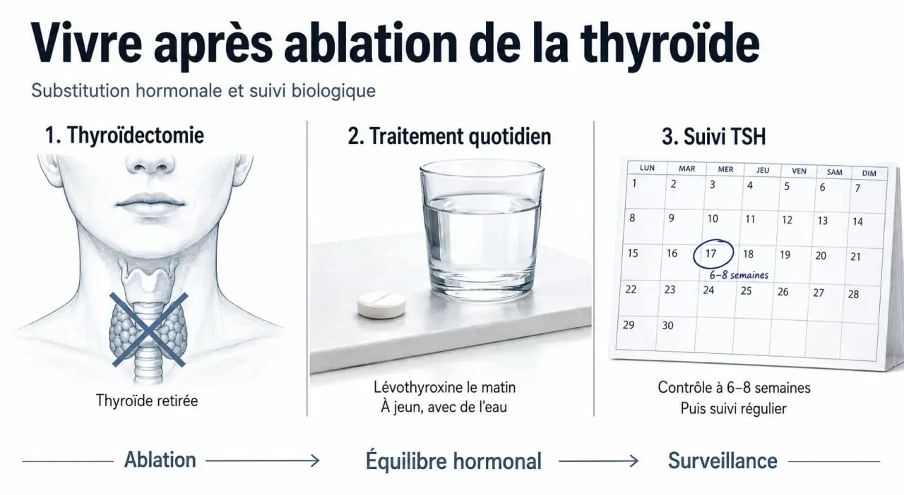 Vivre sans thyroide : traitement et suivi avec lévothyroxine et contrôle de TSH après thyroïdectomie