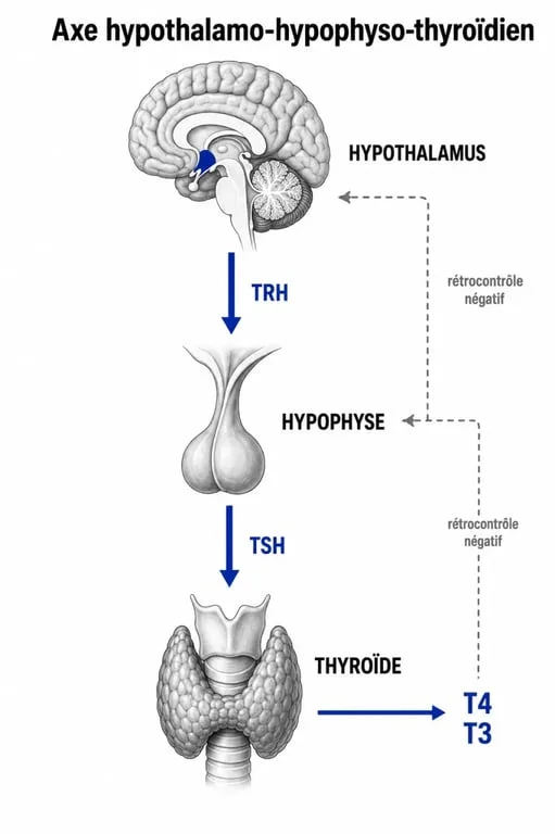 Analyse t s h : schéma du rétrocontrôle hypothalamus-hypophyse-thyroïde