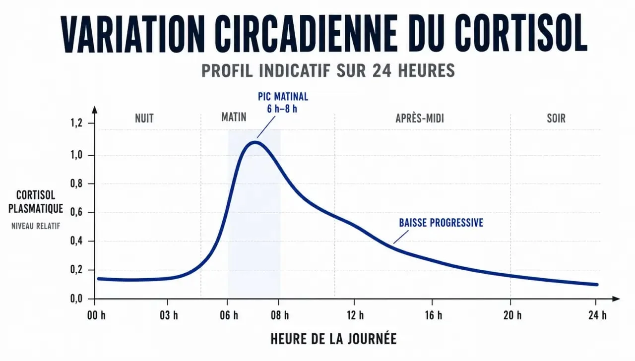 Cortisol prise de sang : courbe des taux matin et soir selon l’heure du prélèvement